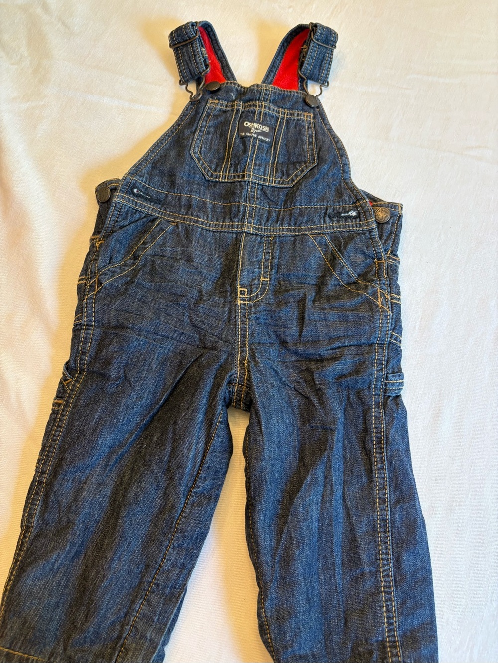 OshKosh Denim Overalls with Red Fleece Lining